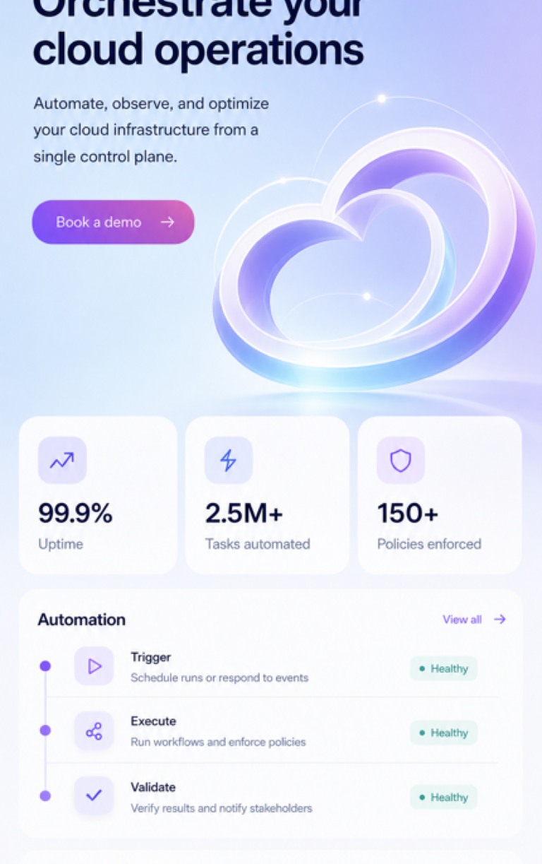 NovaGrid Website mit Cloud-Dashboard und abstrakten Infrastruktur-Visuals