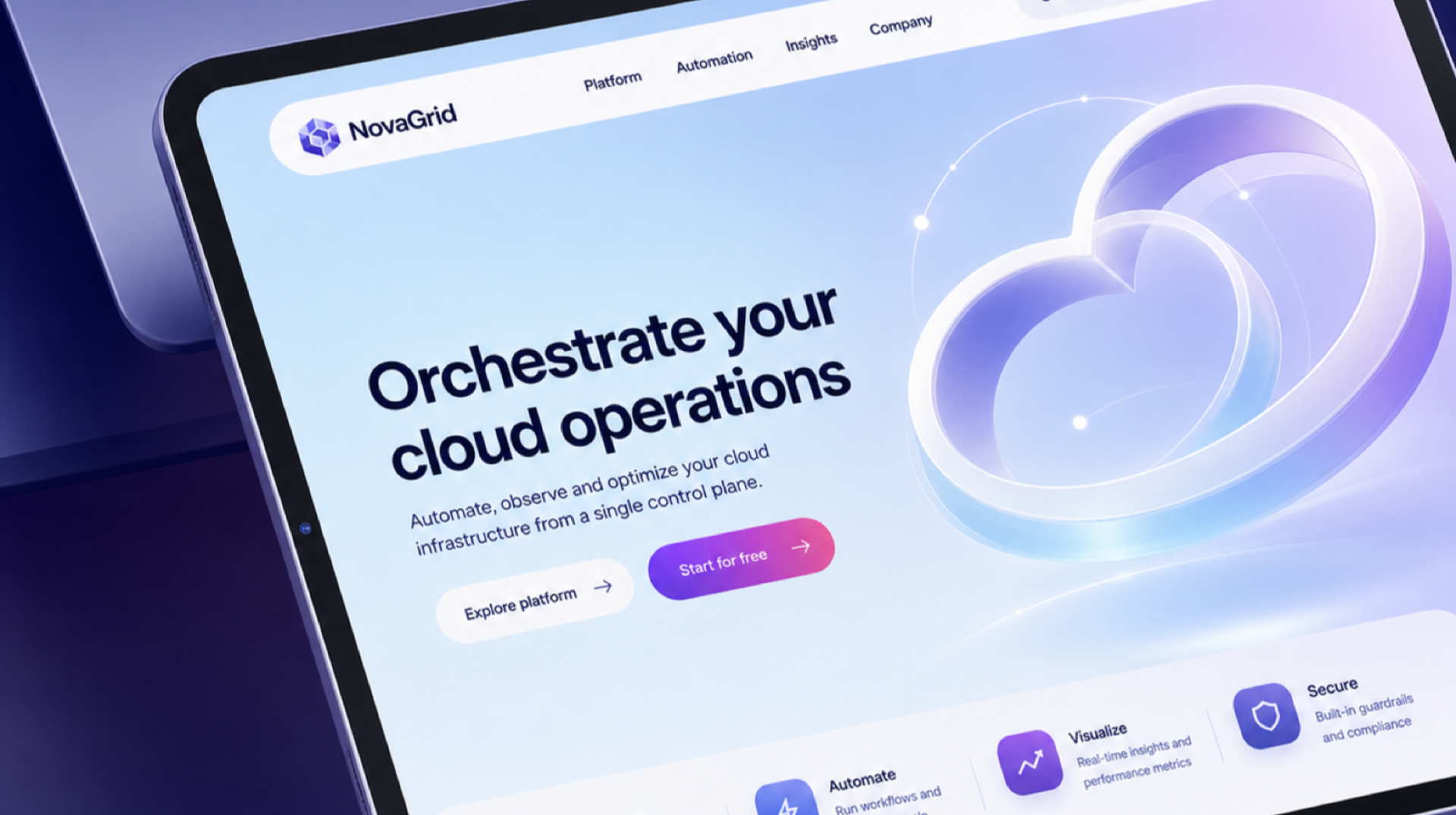 NovaGrid Produktwebsite für eine Cloud-Automation-Plattform