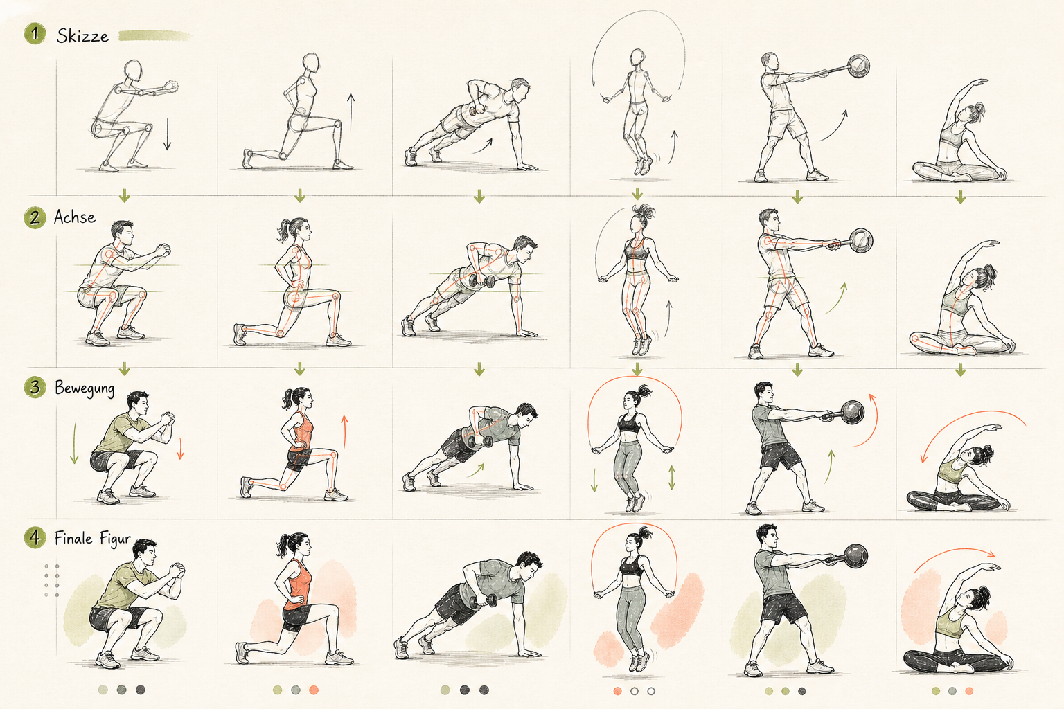 FitFlow Bewegungsstudie mit zeichnerischem Prozessmaterial