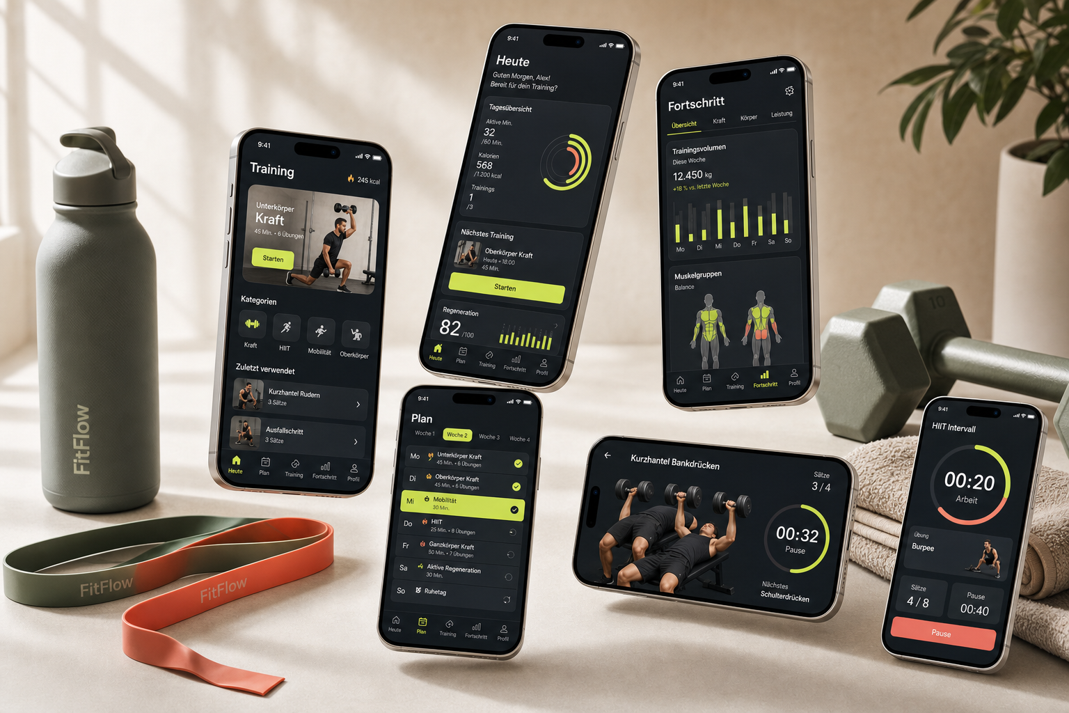 FitFlow Fitness-App mit Trainingsplanung und Fortschrittsanalyse