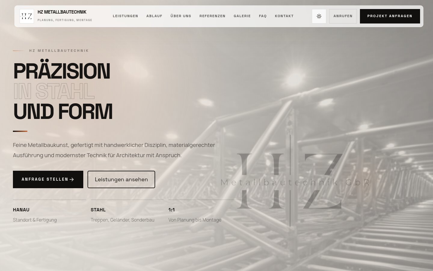 Website von HZ Metallbautechnik auf einem Desktop-Bildschirm