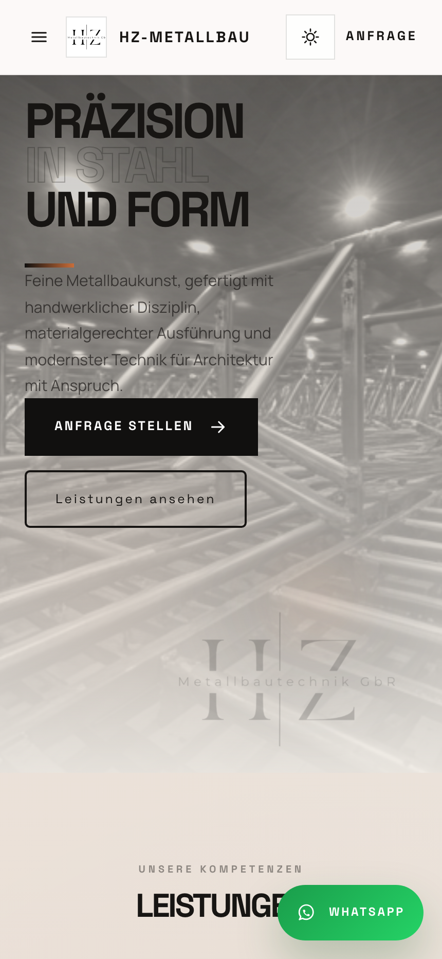 Website-Inszenierung für HZ Metallbautechnik