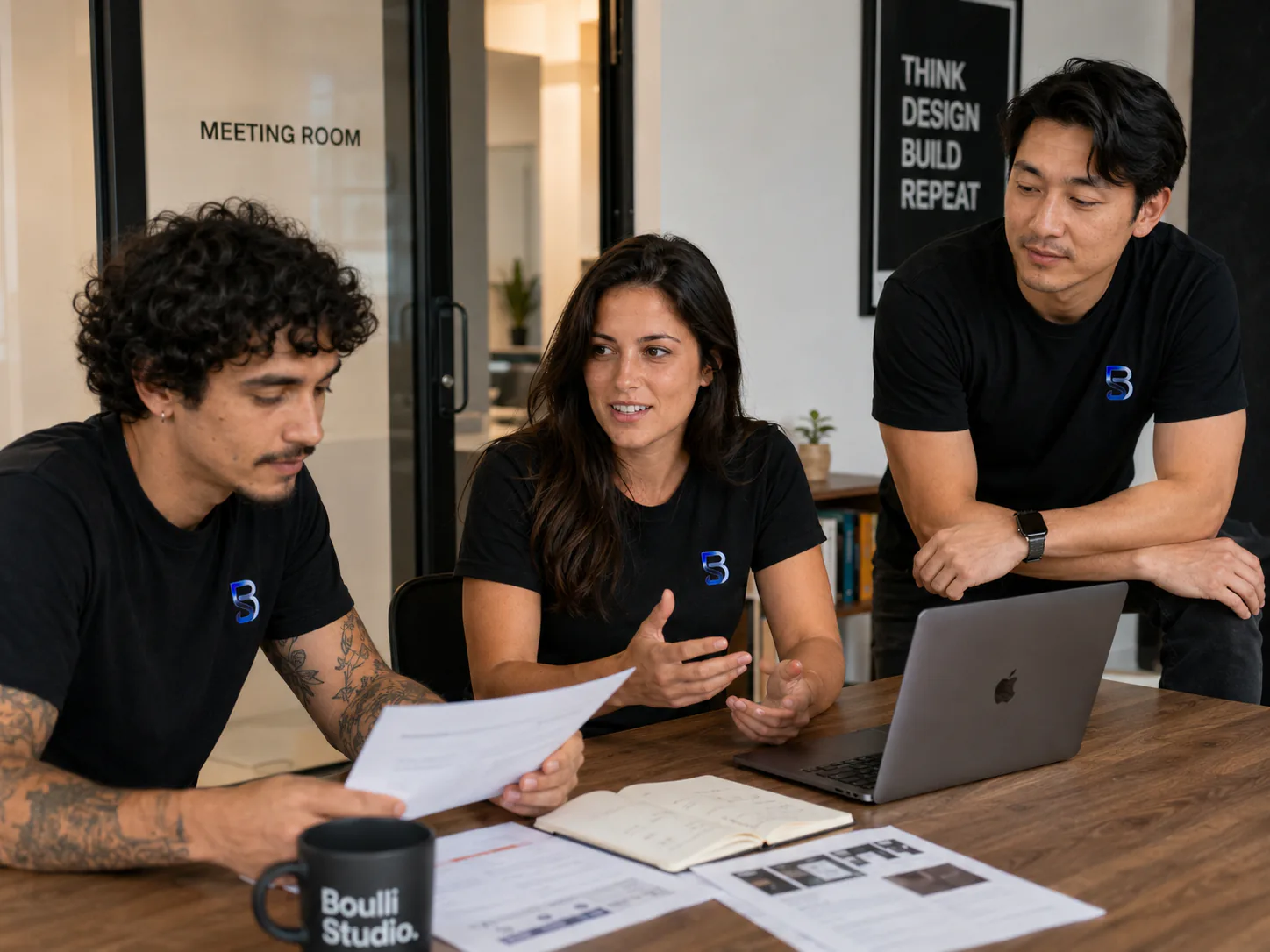 Team im Meeting mit Laptop